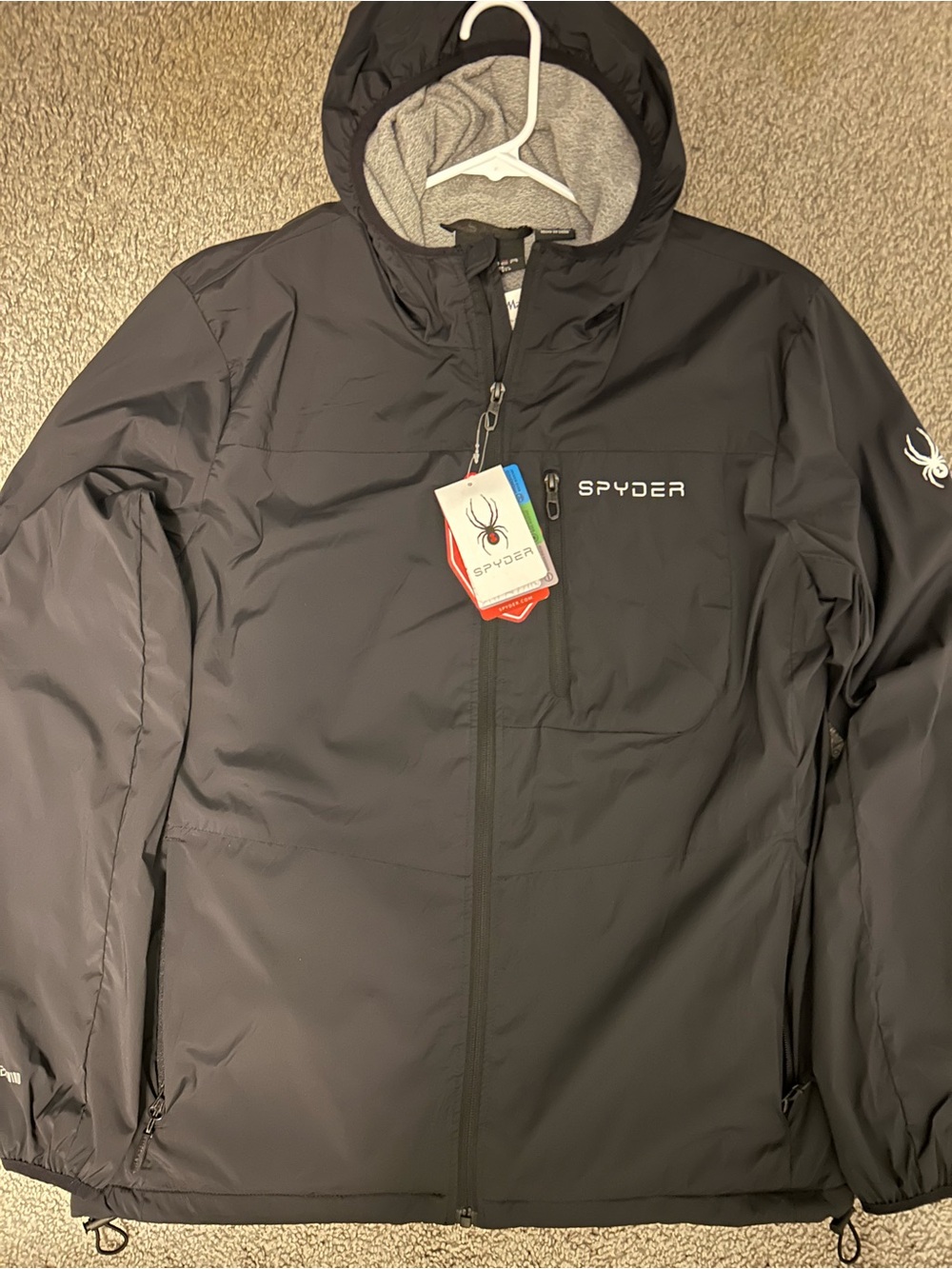 Spyder Men's Black Hooded Fleece Lined Jacket Small New!!